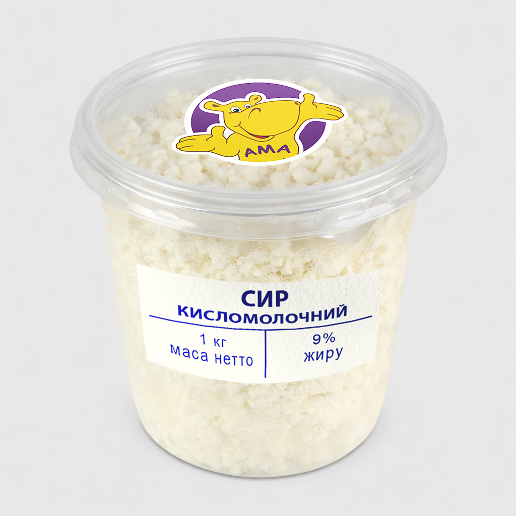 Сир кисломоломолочний 9% жиру ТМ "АМА", фас. 1000г.